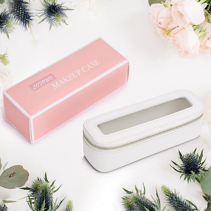Makeup Brush Case Slim Clear Makeup Bag Travel Cosmetic Case and Waterproof Toiletry Makeup Bag with Zipper Purse Organizer for Women (White, Slim)
