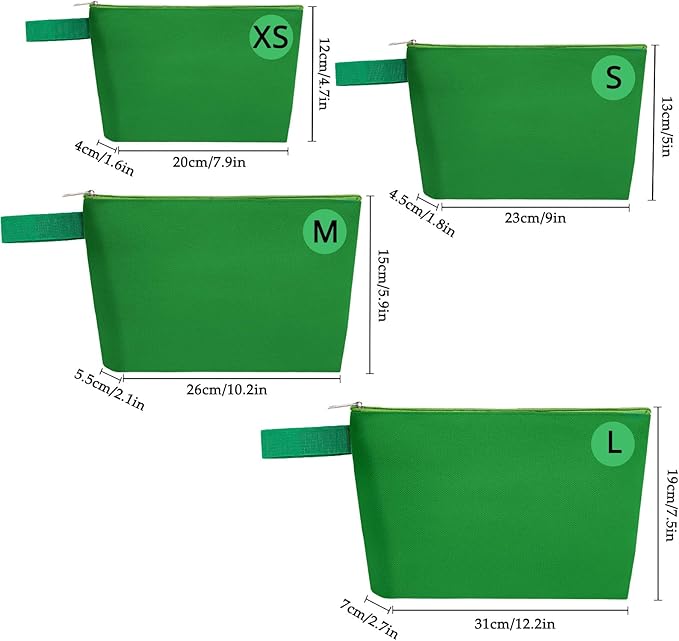 10 Pieces Cotton Canvas Makeup Bag with Bottom and Strap, Multi-Purpose Cosmetic Bag with Zipper Travel Toiletry Pouch, Blank DIY Craft Bag (Green, XS)