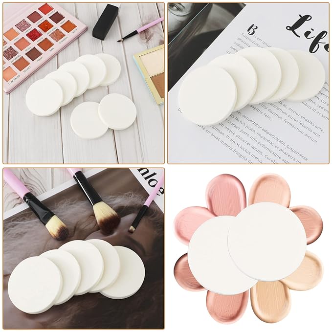 50 Pieces White Round Makeup Sponge Facial Powder Puff Cosmetic Sponge Round Foam Pad Makeup Eye Face Foundation Powder for All Skin Types, Wet and Dry Dual Use