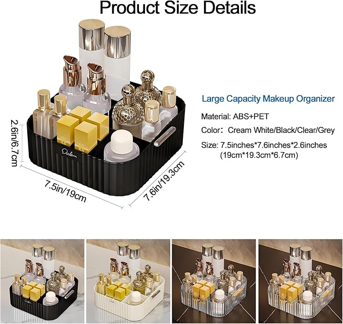 DASITON Acrylic Makeup Organizer,9 Slots Makeup Brush Holder,Makeup Storage with Handle,Vintage Striped Cosmetic Organizer for Desk Storage Container,Vanity,Bathroom(Black)