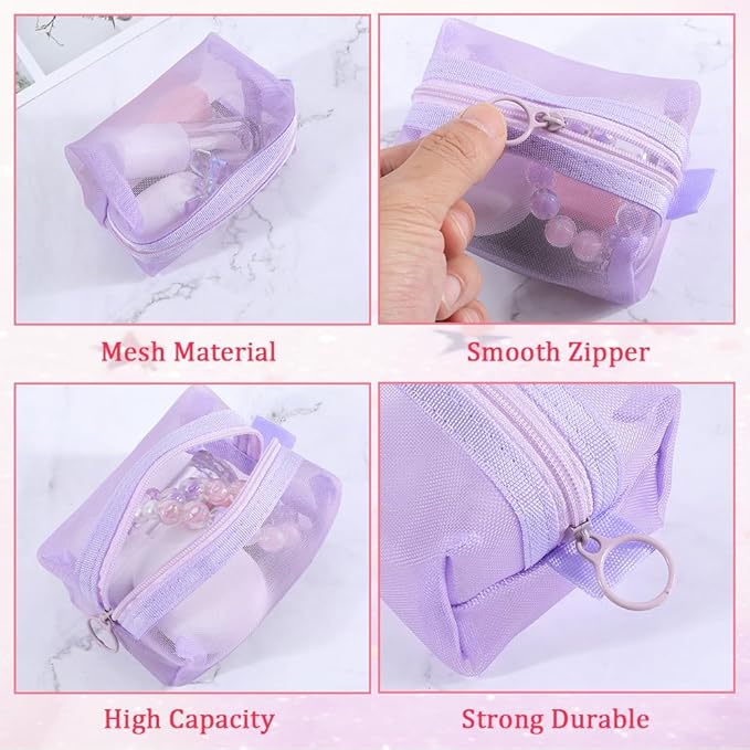 GORGECRAFT 5Pcs 5 Colors Portable Square Mesh Storage Bag Small Zippered Mesh Makeup Bag Cosmetic Coin Purse Travel Storage Organizer for Toiletry Blue Green Pink Purple Khaki 4.1 x 2.2 inch