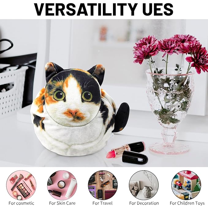 Openhaha Drawstring Travel Makeup Organizer, Cosmetic Pouch Bag, Cat Gift for Women, Lay Flat Makeup Bag Gifts for Cat Lovers (2-Pack)