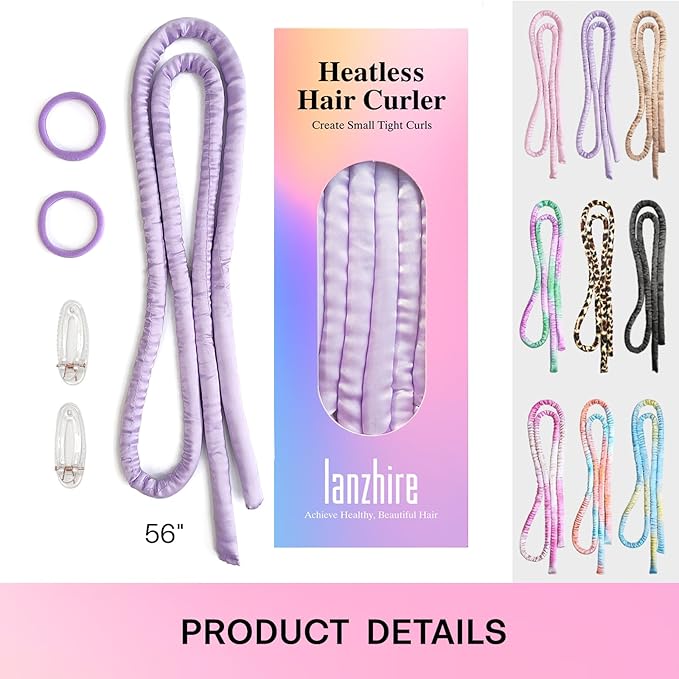 Lanzhire Heatless Curling Headband for Overnight Long and Short Hair Curls (Purple)