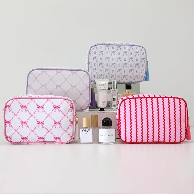 Makeup Bag Travel Cosmetic Bag Organizer Tassel Toiletry Bag Large Canvas Zipper Pouch Mahjong Tile Bag