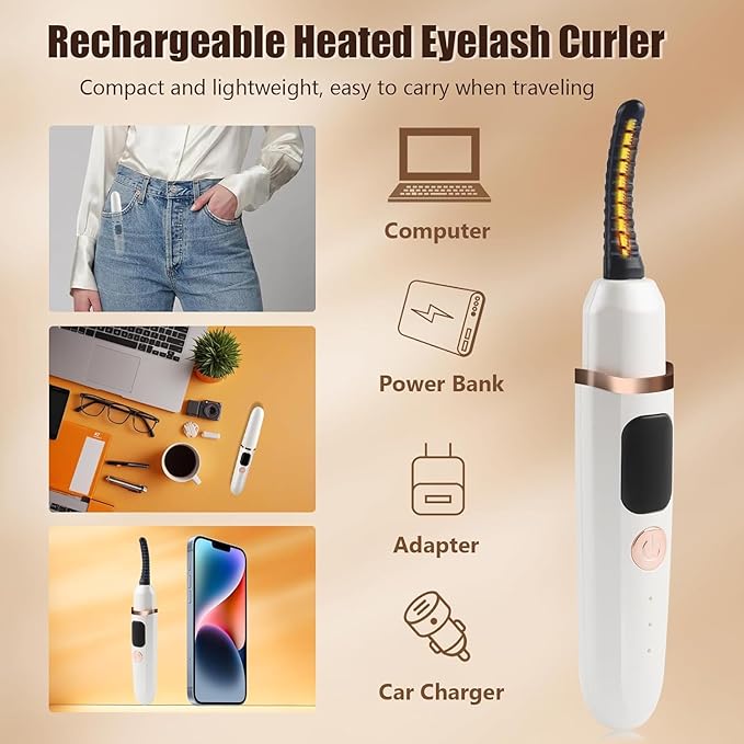 Heated Eyelash Curlers with Battery Indicator, Electric Eyelash Curler 3 Temperature Modes LED Display USB Rechargeable Makeup Tools, Heated Lash Curler Ideal Christmas Gift for Women BAI710