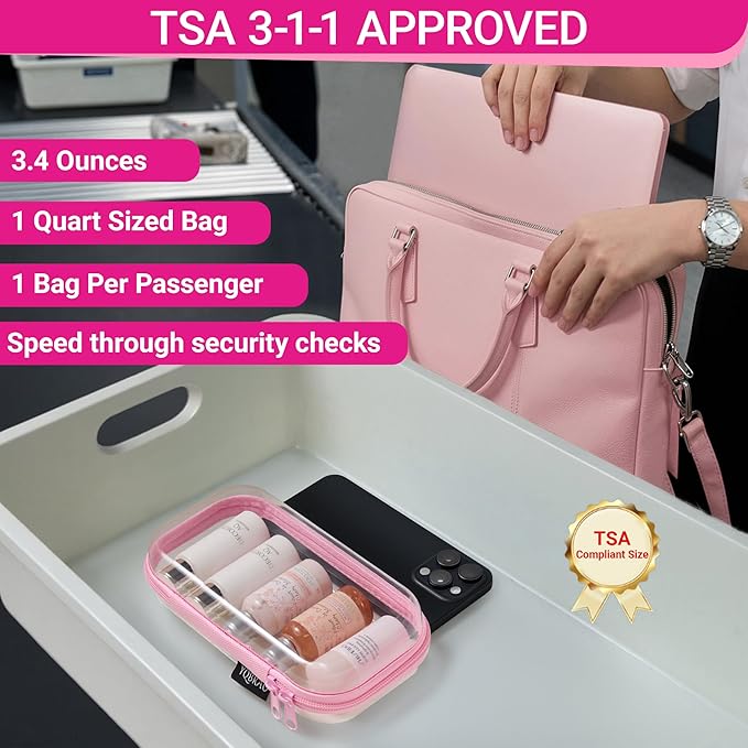 YQBRA 4 Pack Clear Hard Shell Zipper Case, See-Through Hard Plastic Organizer Pouches with Zipper for Travel, Toiletries, Makeup, Toy, Electronics & Pencils - Crush-Resistant Storage (M Pink)