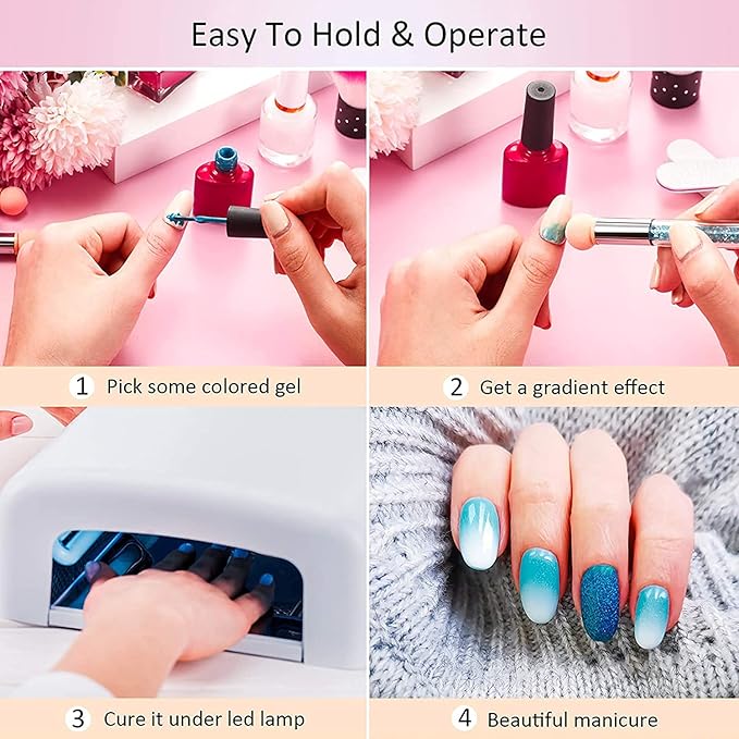 SILPECWEE 5Pcs Ombre Nail Brush Acrylic Nail Brush Set Nail Gradient Brushes Nail Painting Pens Nail Art Tools For Gel Nails Manicure Accessories