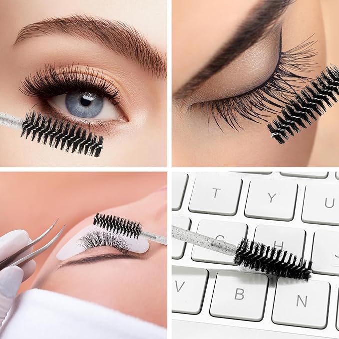 300 Pcs Dual Ended Eyelash Brush Lip Brush, Black Disposable Mascara Wands Lipstick Applicator, Eyebrow Spoolies Brush for Eyelash Extensions