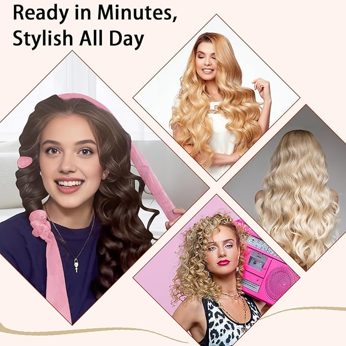 ZILAMPU Heatless Curls Overnight for Long Hair, Heatless Hair Curlers to Sleep In Overnight Curls, 70" Soft Velvet No Heat Hair Curlers Set for Women