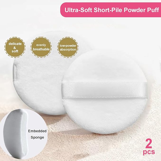 5 Pieces Large Body Powder Puff and Powder Container, Crystal Case for Dust Puff, Powder applicator with Box for Face and Body (Color, Butterfly)