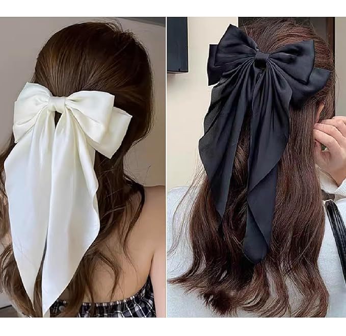 Hair Bows for Women Girls 8 PCS Hair Ribbon Bow Hair Clips with Long Tails Vintage Hair Accessories for Women