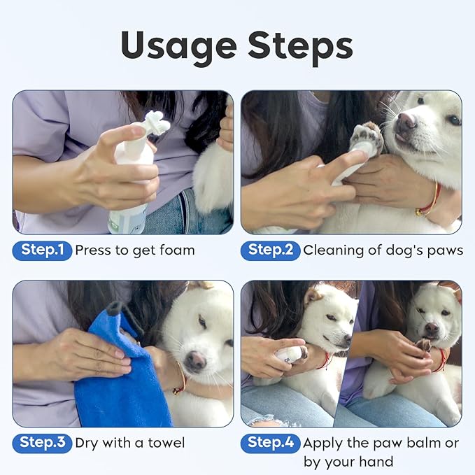 Dog Paw Care Kit - Protector for Pet Foot Washer Care(1 Pack Cleaner, 1 Pack Balm, 1 Towel and 1 Bundle Pocket
