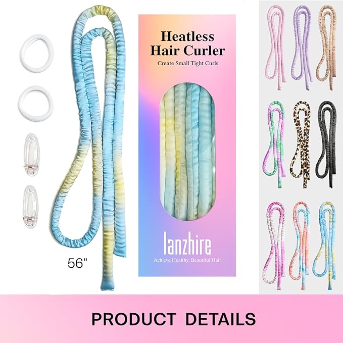 Lanzhire Heatless Curling Headband for Overnight Curls, No Heat Curlers for Long and Short Hair (Blue Tie Dye)