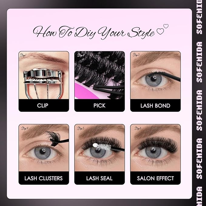SOFENIDA Lashes Clusters Thick Lash Cluster 10-18mm Volume Eyelash Clusters D Curly Cluster Eyelash Extensions 3D Wispy Lash Clusters DIY Wispy Lash Clusters(60D 80D-10-18MIX Lashes)