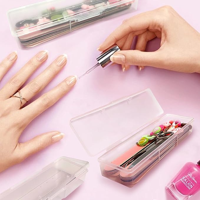 8PCS Manicure Tool Box, Plastic Storage Personal Box Nail Implement Organizer Case Box for Nail Art Pedicure Supply (Clear)