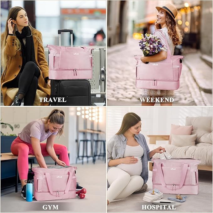 ETRONIK Gym Bag for Women, Personal Item Travel Bag with Shoes Compartment, Weekender Overnight Duffel Bag with Wet Pocket & USB Charging Port, Carry On Bag for Women, Travel, Gym, Weekend