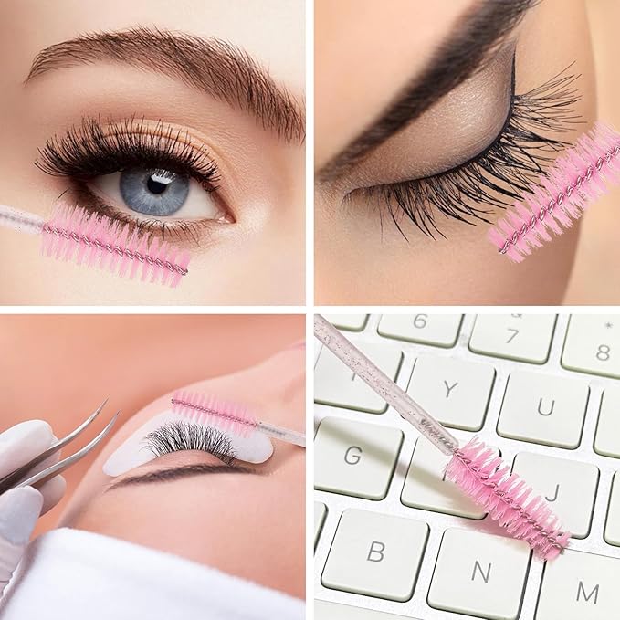 300 Pcs Disposable Mascara Wands Dual Ended Eyelash Brush Lip Brush, Pink Lipstick Applicator Eyebrow Spoolies Brush for Eyelash Extensions
