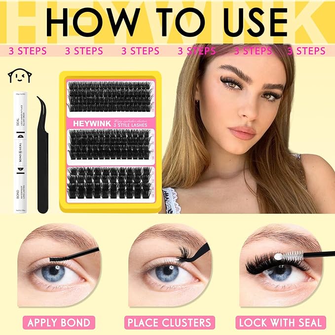 Lash Extension Kit Thick Cluster Eyelash Extensions 100D 150D 200D 12-18mm Lash Clusters Kit Individual Lash Extensions Kit DIY Lashes Clusters Extension at Home (100D+150D+200D 12-18MM Kit)