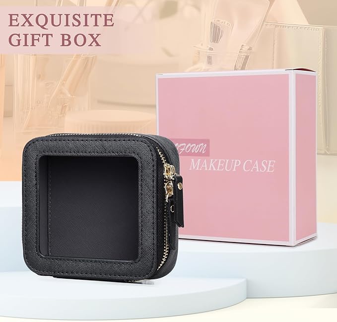 Small Clear Makeup Bag for Women Mini Cosmetic Bag Travel Toiletry Bag Purse Organizer with Zipper Car Essentials (Black, Mini)