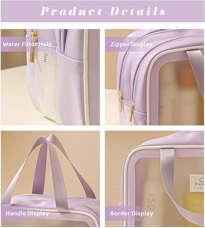 Large Travel Toiletry Bag with Dry Wet Separation– Waterproof Wash Bag for Women, Clear & Matte shower bag for Gym, Overnight, Swimming, and Business Trips