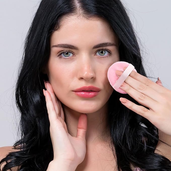 25 Pack Round Powder Puffs for Foundation Makeup Applicators, Soft Cotton Skin-Friendly Face Powder Sponge Velour Velet Puffs Pads for Cream Cosmetics- Pink