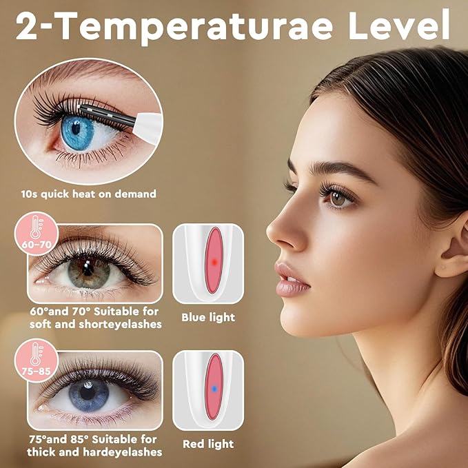 Heated Eyelash Curler, Electric Eyelash Curler for Fast Heat up Within 10s - 24 Hours Long Lasting, 2 Temp Settings Makeup Tools Safe & Portable Lash Curler with USB Charging