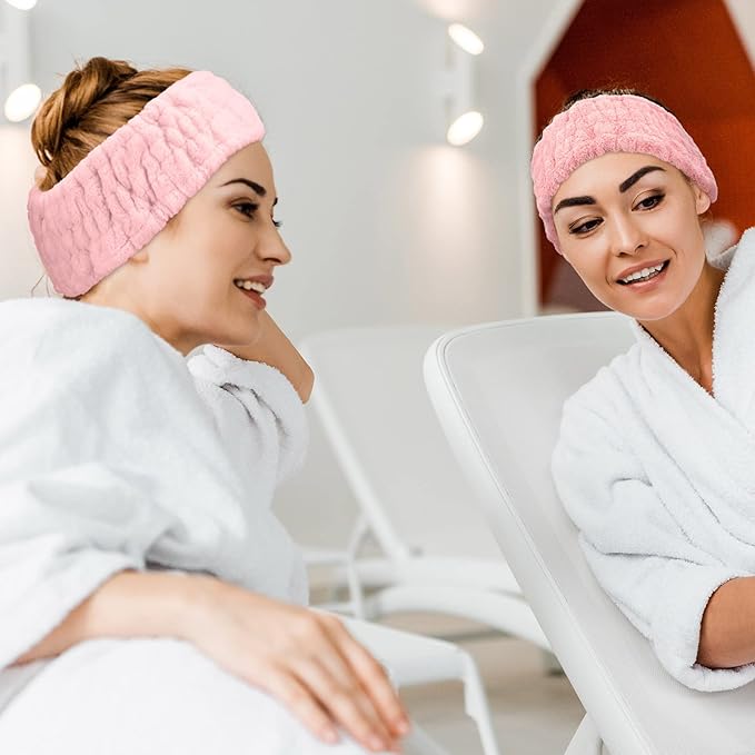 Chuangdi 3 Pieces Women's Makeup Headband - Elastic Head Wrap for Washing Face, Yoga, Sports, and Shower (Pink)