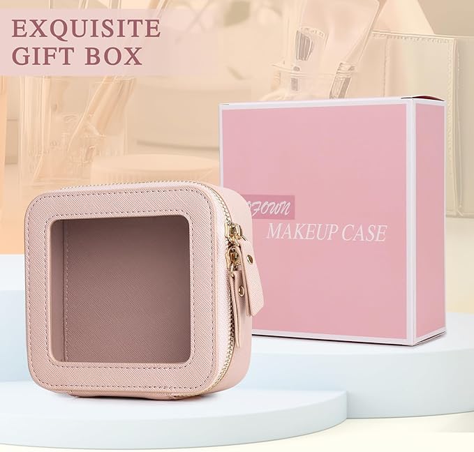 Small Clear Makeup Bag for Women Mini Cosmetic Bag Travel Toiletry Bag Purse Organizer with Zipper Car Essentials (Pink, Mini)