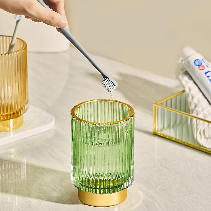 Makeup Brush Holder Organizer,Toothbrush Holders,Desk Pen Pencil Holder,Multifunctional Vintage Glass Brush Cup(S+L/White/A3-4-US)