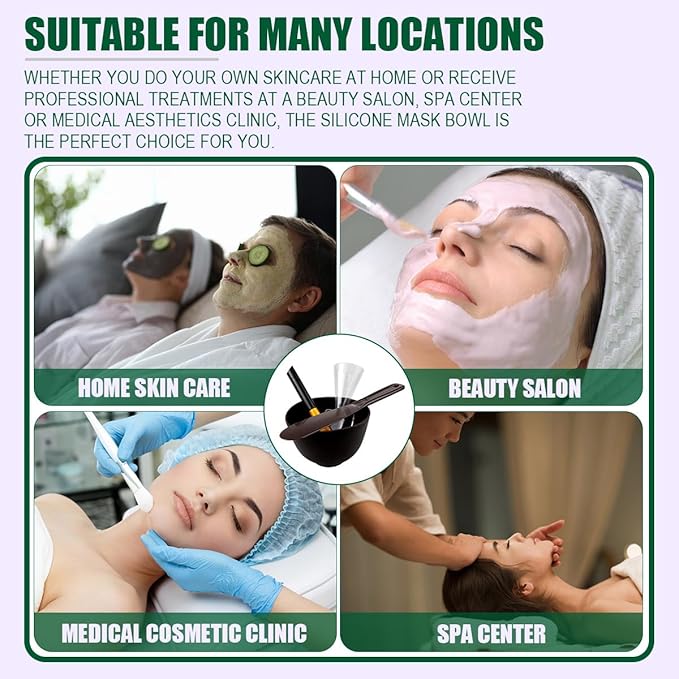 Silicone Face Mask Mixing Bowl Set, Microwavable Silicone Facial Mud Bowl with Bowl Stick Spatula, Face Mask Applicator, Measuring Cup, Cosmetic Beauty Tool for Home Salon