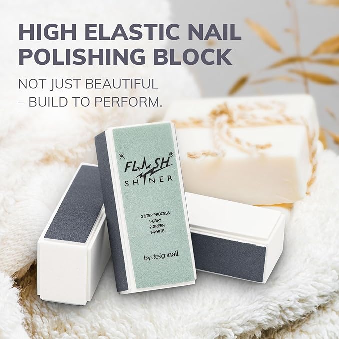 Flash Shiner® Block – 3-Way Nail Buffer – Pack of 10 – Professional Nail Buffer for Natural Shine – Smooths, Conditions & Polishes – Manicure Tool for Home or Salon Use