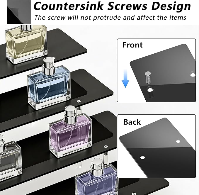 Acrylic Display Stands Risers, Perfume Cologne Organizer, Black 4 Tier Cupcake Stand Riser Shelf Compatible with Funko Pop Figures Food Dessert Makeup Skincare Cosmetics Lotion Organizer (2 PACKS)