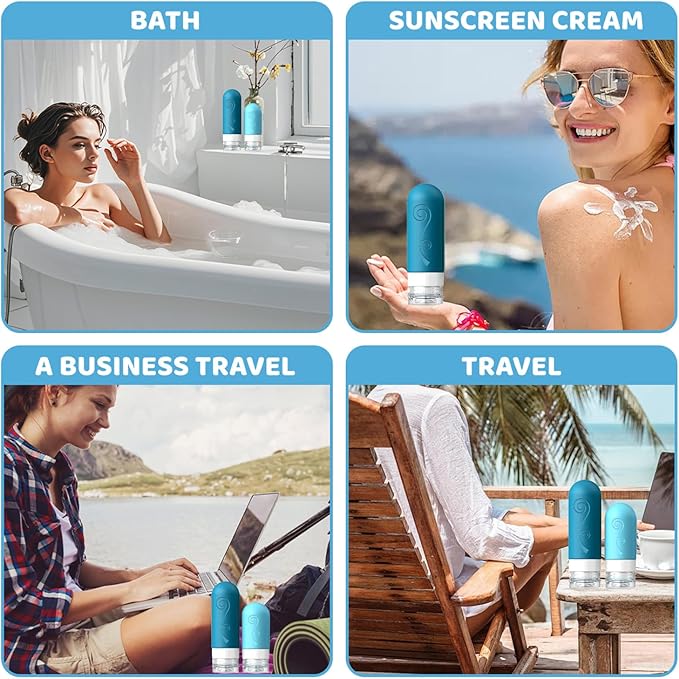 vodvob 16 Pack Travel Bottles Set for Toiletries, TSA Approved Travel Containers Leak Proof Silicone Squeezable Travel Accessories 2oz 3oz for Shampoo Conditioner Lotion Body Wash (BPA Free) (blue)