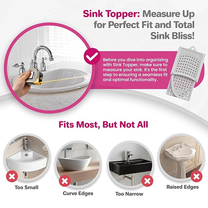 Sink Topper Bathroom Counter Cover & Storage Saver, Foldable Silicone Mat for Hot Tools, Hair Styling & Makeup, Beauty Brush Cleaning Mat, RV Camper Sink Cover & for Small Spaces (Large Pearl)