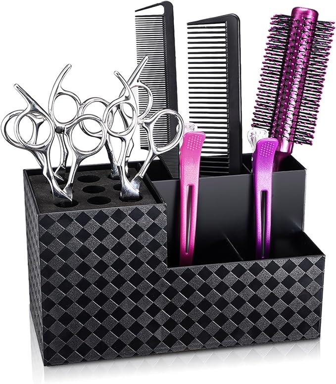Noverlife Hairdressing Scissors Holder Shears Block, Barber Shop Scissor Organizer Stand, Hairdressing Tools Storage Box for Hairstyling Combs Clips Brushes, Salon Barber Scissor Holder Rack