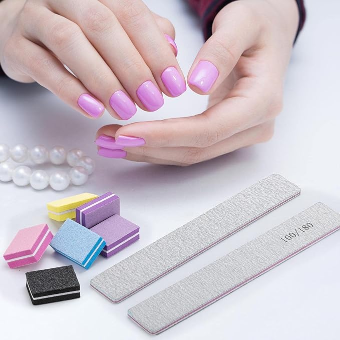 25 Pcs Nail Files for Acrylic Nails and 50 Pcs Mini Buffer Block File, 100/180 Grit Nail Buffer Double Sides Emery Boards Fingernail Files