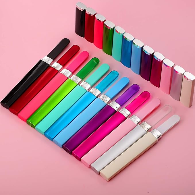 Mudder 12 Pieces Glass Nail Files for Natural Crystal Double Sided Finger Nail Files with Cases for Manicure Women Care(Assorted Color)
