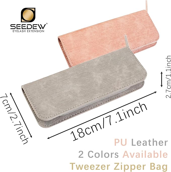 Lash Tweezers Organizer, Eyelash Extension Tweezers Bag, Soft PU 5 Positions Portable Dustproof, Individual Zipper Storage Case Box for Tweezers, Makeup Brush, Slender Small Tools(Pink)