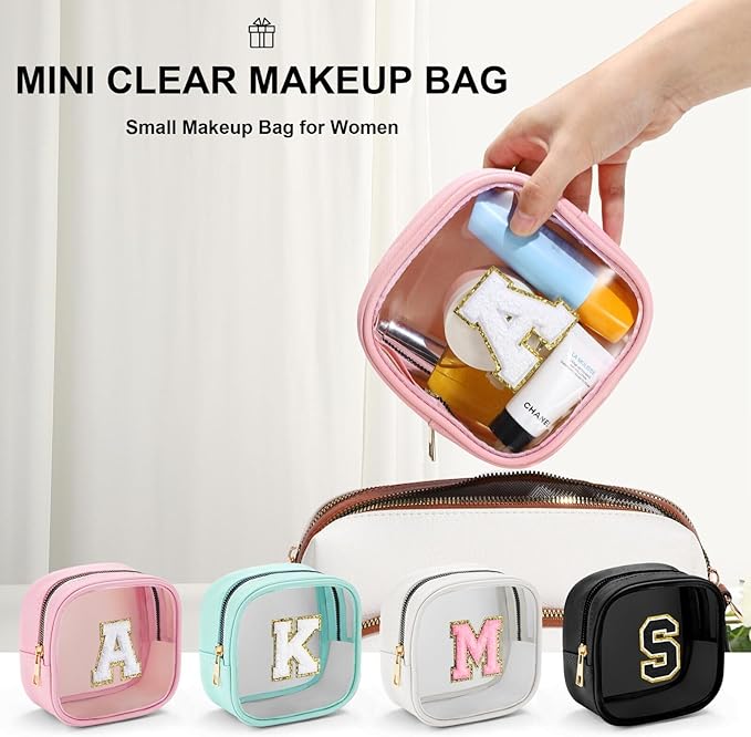 YOOLIFE Initial Make Up Bag Travel Toiletry Bag, Clear Makeup Bag Preppy Cosmetic Bags Organizer Travel Essentials Gifts for Women Teen Girlfriend Teacher Mom Birthday Mothers Day Gifts Mini Blue Y
