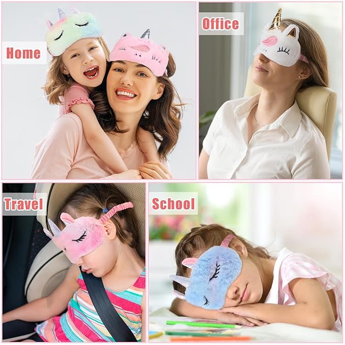 Hanaive 24 Pcs Sleepover Party Supplies Include 12 Unicorn Eye Mask and 12 Bowtie Hair Headband for Girls, Sleepover Party Favors for Women Sleeping Spa Makeup Supplies