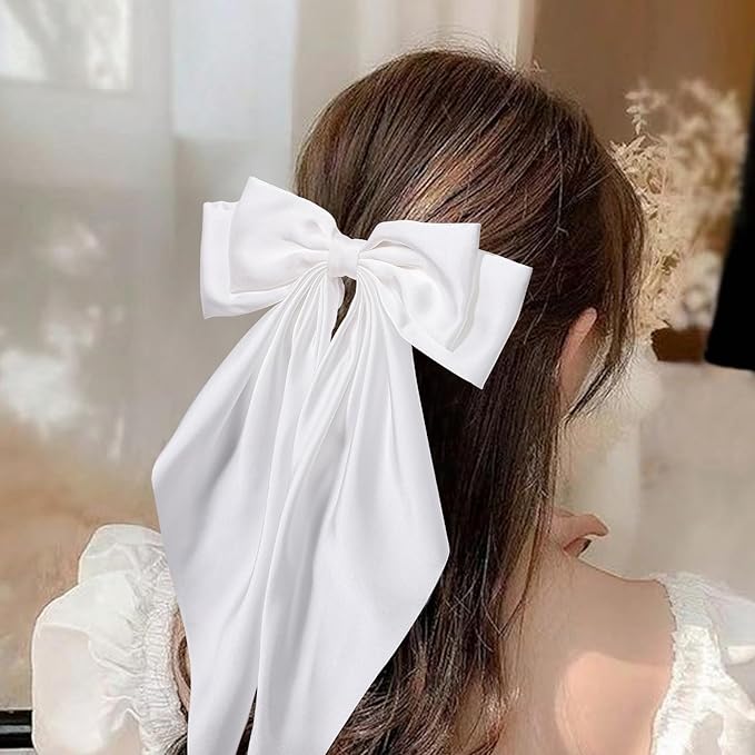 6 PCS Hair Bows for Women, Big Bow Hair Clips for Girls, Silky Satin Hair Bows Clips Oversized Long Tail, Large Cute Aesthetic Hair Accessories, Metal Bow Hair Clips Holiday Gifts Dark Red