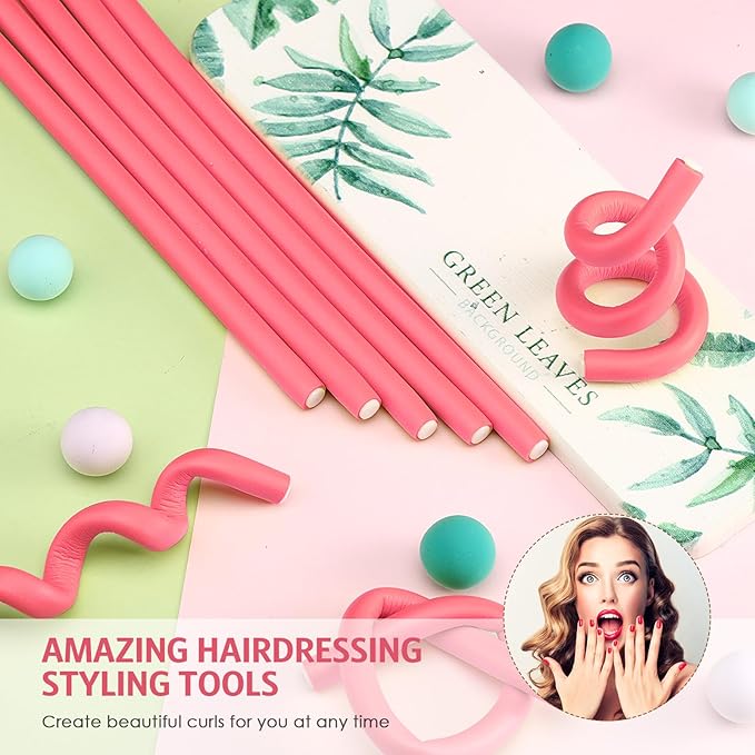 Syhood 30 Pcs Flexible Curling Rods 9.45 Twist Foam Rollers Soft Foam No Heat Hair Rods Rollers and 1 Steel Pintail Comb Rat Tail Comb for Women Long Short Hair(Pink,9.45 x 0.3 Inch)