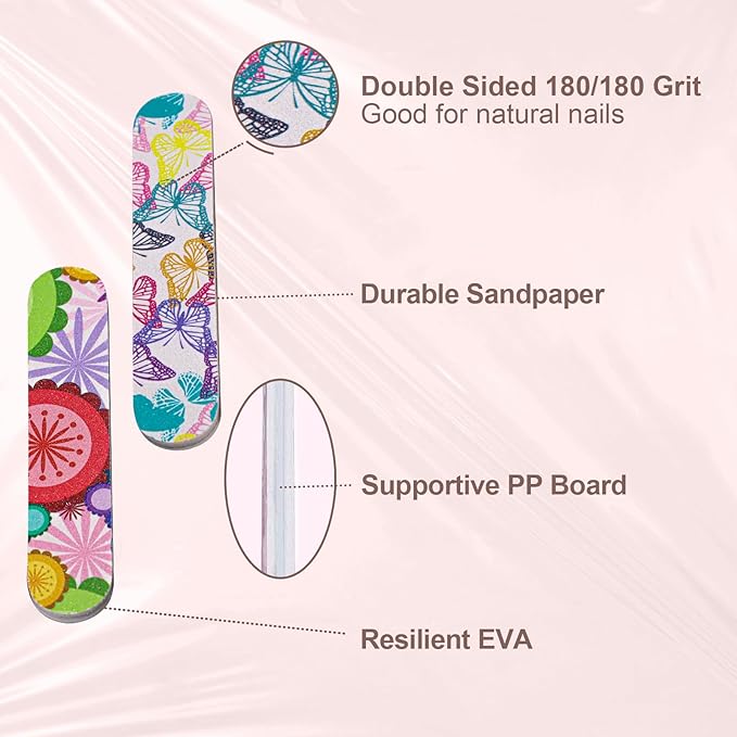 Mini Nail Files, Colorful Emery Boards for Nails Double Sided 180 Grit Emory, Gifts Bulk Fingernails Manicure Tools Shaping Buffing Smoothing Filers Cute 3.5” (100 Pcs Colorful 180 Grit 3.6 in)