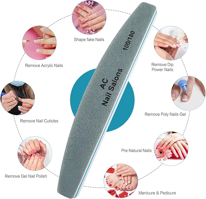 10PCS Professional Nail File 100/180 Grit, Durable Sandpaper Buffer Strong Board Core Natural Nails Emery Boards for Nails Nail Buffer Nail Filer Nail BufferNail Files Fingernail Files