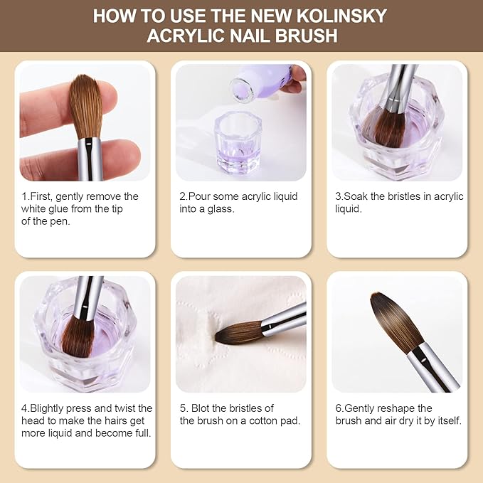 Acrylic Nail Brush Size 2,KEMEISI 100% Pure Kolinsky Nail Art Brushes Sturdy Handle Oval Shaped Acrylic Powder Nail Design Tools for Professional Manicure DIY Home Salon (Brown Gradient)
