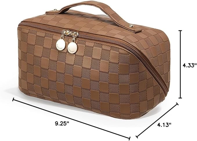 EACHY Travel Makeup Bag, Large Capacity Cosmetic Bag for Women, Waterproof PU Leather, Flat Open Portable Toiletry Bag for Skincare, Brushes & Travel Essentials