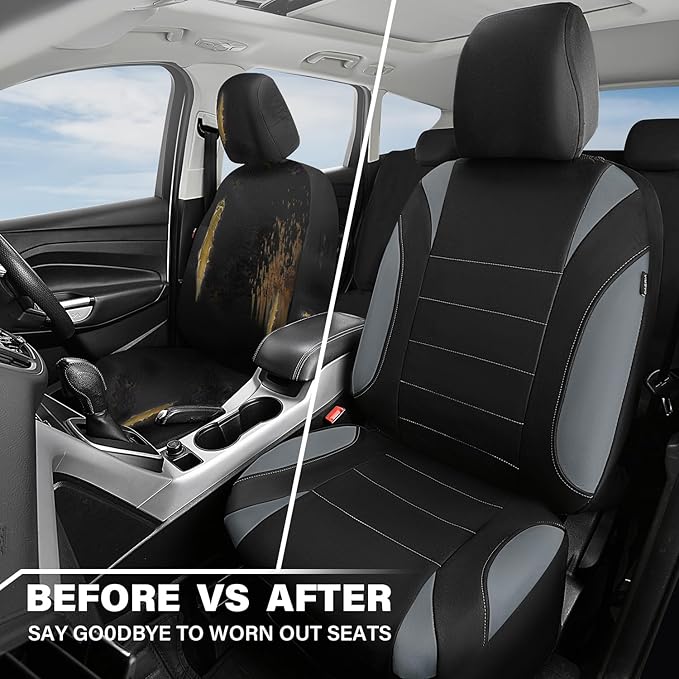 CAR PASS Waterproof Car Seat Covers Front Seats Only with 5mm Composite EVA, Neoprene Car Seat Cover with Separate Headrest Cover, Quick Setup Universal Fit for Car SUV Trucks,Airbag Compatible(Gray