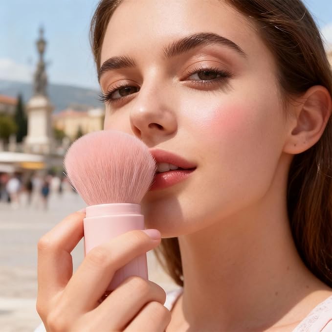 Retractable Makeup Brush, Kabuki Powder brush, Premium Retractable Kabuki Brush, Travel Blush Brush for Bronzer, Setting and Powder Makeup, Essential Tools for Flawless Makeup Application