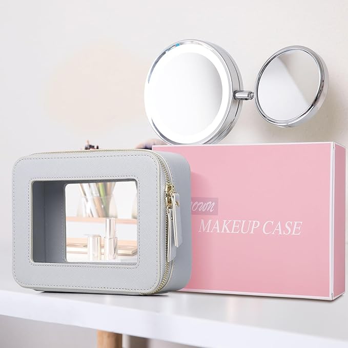Clear Makeup Bag Women's Waterproof Travel Cosmetic Case and Toiletry Bag Portable Makeup Organizer Bag for Car with Zipper (Gray, M)