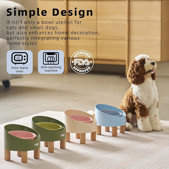 MS!MAKE SURE Cat Bowls, Adjustable Elevated Ceramic Cat Bowls with Anti-Slip Rubber Pad, Splash Guard, Lead & Cadmium Free, Whisker Friendly, for Puppies & Cats - 5.1" Wide, 295ML (10 oz), Blue